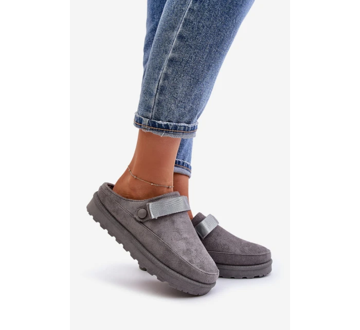 Dámské Teplé Pantofle S Kožešinou Na Platformě Šedé Azida Dámské Teplé Pantofle S Kožešinou Na Platformě Šedé Azida