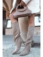 Dámské nazouvací kozačky na jehlovém podpatku Olivienne – béžové Dámské nazouvací kozačky na jehlovém podpatku Olivienne – béžové