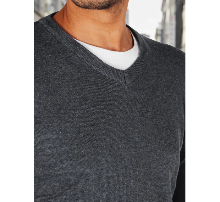 Pánský světle šedý svetr s výstřihem Dstreet model 21993992 - FashionStreet Pánský světle šedý svetr s výstřihem Dstreet model 21993992 - FashionStreet