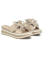 Dámské kožené žabky na květinové platformě béžové Filippo DK7636