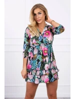 Květinové šaty s vázáním v pase černé Květinové šaty s vázáním v pase černé