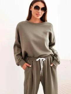 Komplet dámský máslový s volnou mikinou a kalhotami s nápisem LOVE khaki