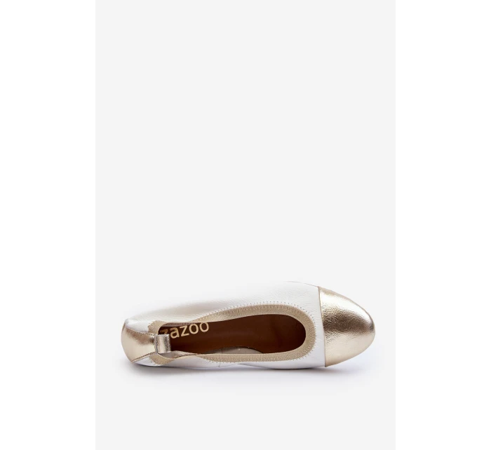 Zazoo 2890 Kožené baleríny bílo-zlaté