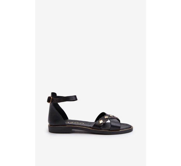 Zazoo 40378 Ploché Dámské Kožené Sandály Černé