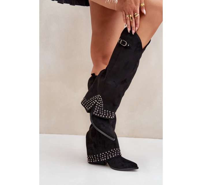 Kozačky S Svrškem Na Podpatku Černé model 21681450 - Boto
