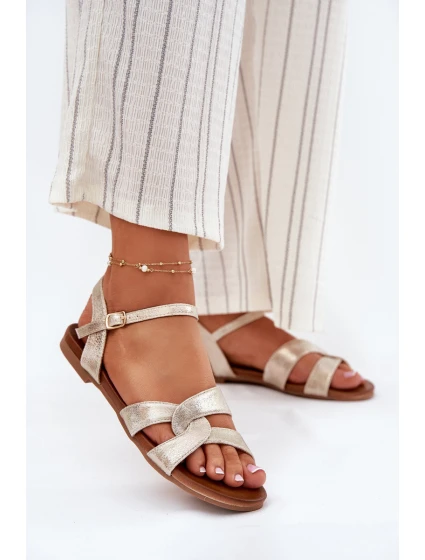 Ploché Lesklé Sandály Dámské model 21696807 Zlaté - S.Barski