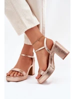 Eko Kožené Sandály Na Podpatku Růžové Zlato model 21699459 - Boto