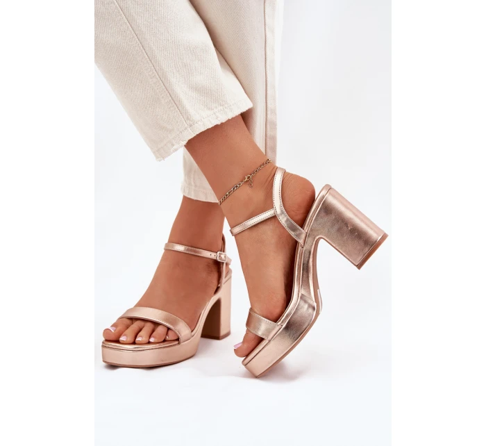 Eko Kožené Sandály Na Podpatku Růžové Zlato model 21699459 - Boto