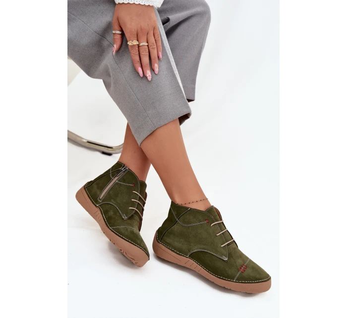 Dámské kožené polobotky s prošitím na zip Artiker – zelené