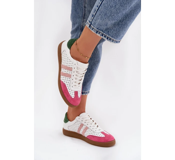 Dámské kožené tenisky ažurové Zazoo – bílo/růžové Dámské kožené tenisky ažurové Zazoo – bílo/růžové