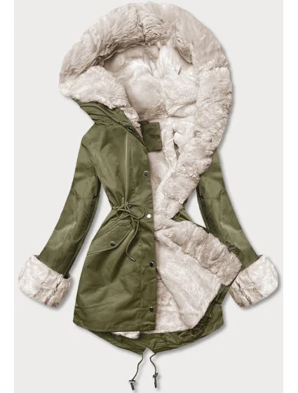 Bunda parka v army barvě kožešinovou odepínací podšívkou (5M763-136)