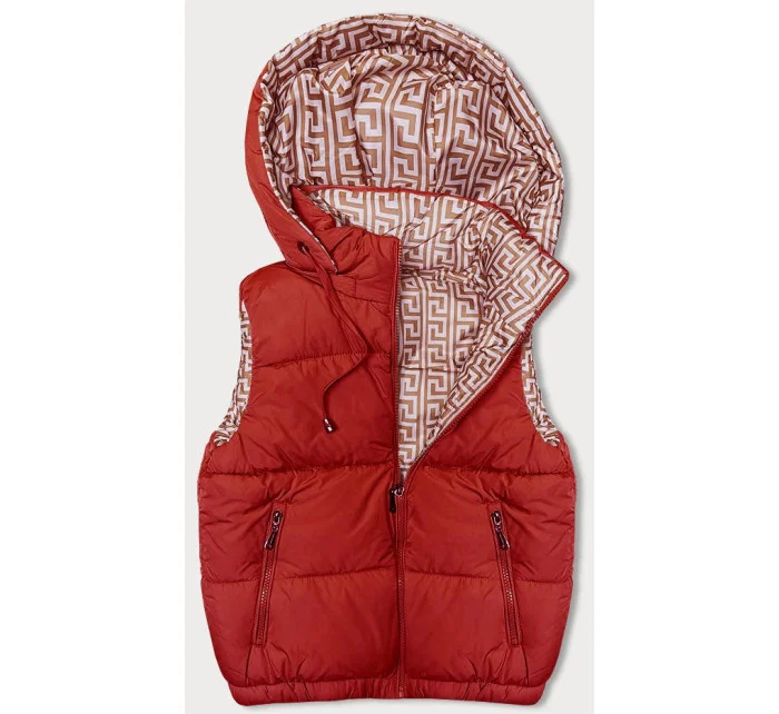 Červená krátká péřová dámská vesta s kapucí (16M9091-270)