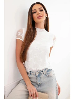 Dámská viskózová krajková halenka s krátkým rukávem a model 22048757 bílá - K-Fashion