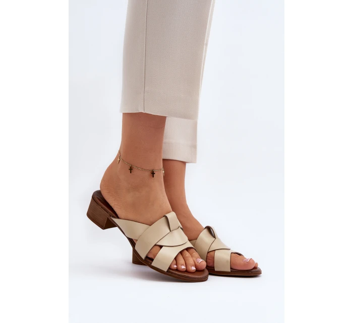 Zazoo 40236 Kožené Dámské Žabky Na Nízkém Podpatku Bežové