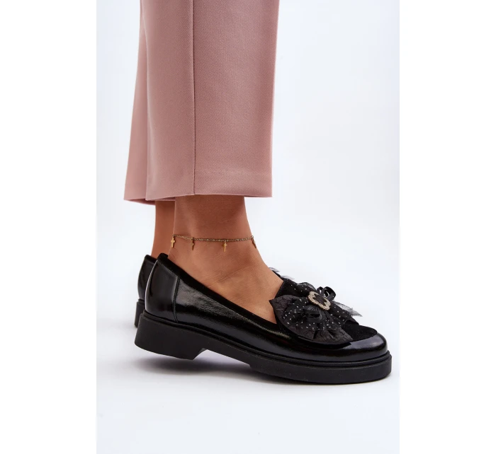 Dámské lakované mokasíny s mašlí Laura Messi 2786 černé