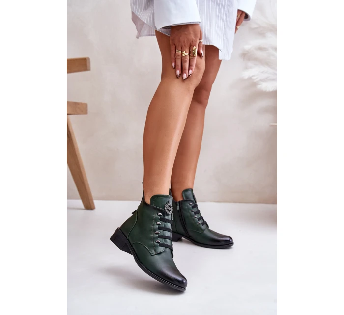 Nízké boty zateplené na zip s ozdobou zelené model 21672297 - Boto Nízké boty zateplené na zip s ozdobou zelené model 21672297 - Boto