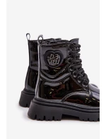 Lakované boty dívčí zateplené kožešinou na zip černé model 21672490 - Boto
