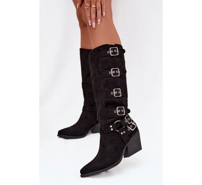 Kozačky Kovbojky na podpatku s přezkami Černé model 21710975 - Boto