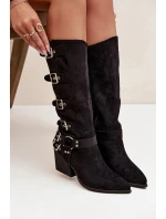 Kozačky Kovbojky na podpatku s přezkami Černé model 21710975 - Boto