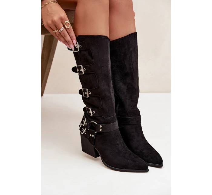 Kozačky Kovbojky na podpatku s přezkami Černé model 21710975 - Boto
