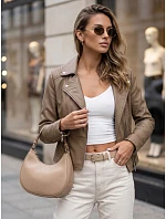 Dámská kožená bunda ve stylu Ramones v béžové barvě FashionStreet TY5712 Dámská kožená bunda ve stylu Ramones v béžové barvě FashionStreet TY5712