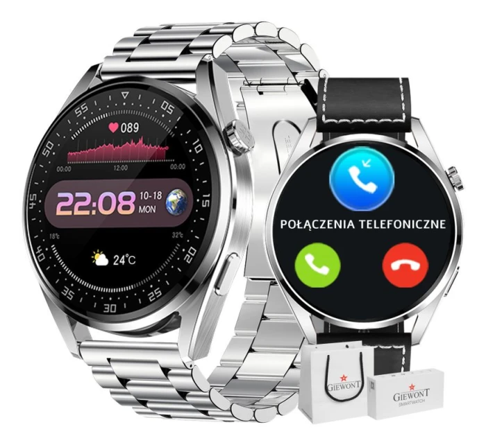Chytré hodinky GIEWONT Vertex SmartCall GW450-5 Silver/Carbon Leather Chytré hodinky GIEWONT Vertex SmartCall GW450-5 Silver/Carbon Leather