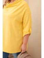 Dámská blůza Plus Size s bavlnou v model 21837312 střihu s vodním výstřihem žlutá - K-Fashion