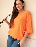 Dámský svetr typu netopýr s kulatým výstřihem oranžový