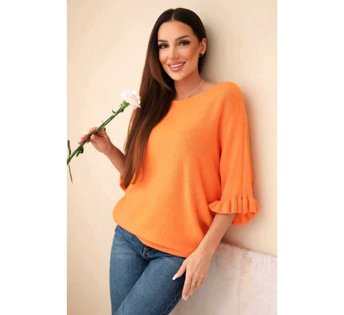 Dámský svetr typu model 21949258 s kulatým výstřihem oranžový - K-Fashion