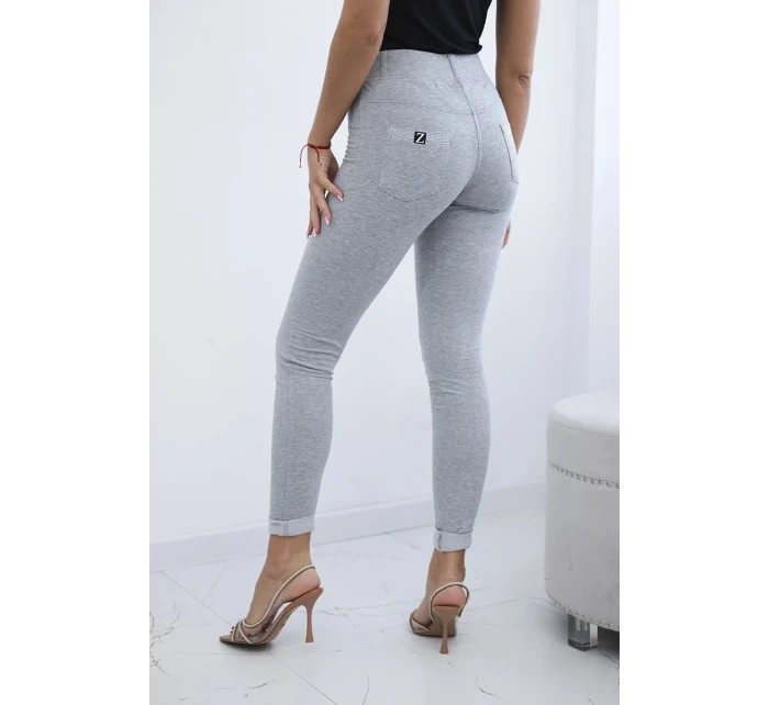 Bavlněné kalhoty se zirkony na zadních kapsách šedý