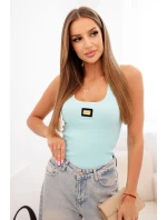 Dámská pruhovaná tílko s ozdobnou nášivkou světle mátová