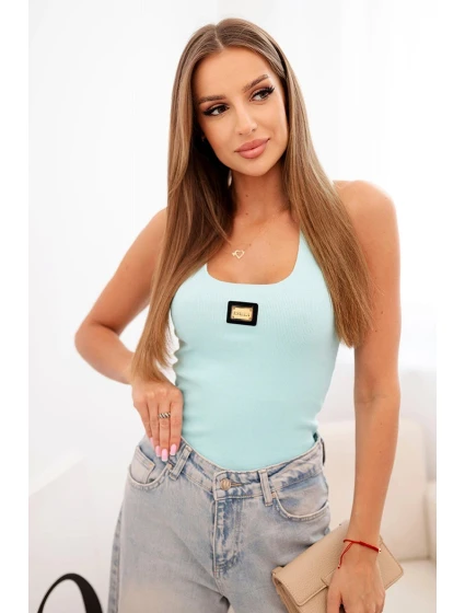 Dámská pruhovaná tílko s ozdobnou nášivkou světle mátová