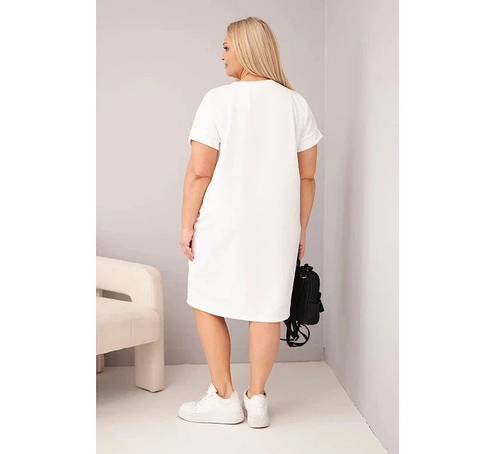 Dámské šaty Plus Size s krátkým rukávem a kapsami ecru