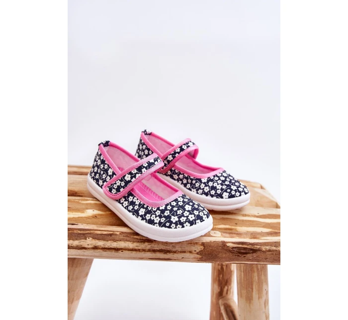 Dětské balerínky na suchý zip v potisku námořnické modré a růžové Selah Dětské balerínky na suchý zip v potisku námořnické modré a růžové Selah