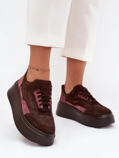 Dámské tenisky z pravé semiše na platformě Zazoo N1265S3 čokoládové