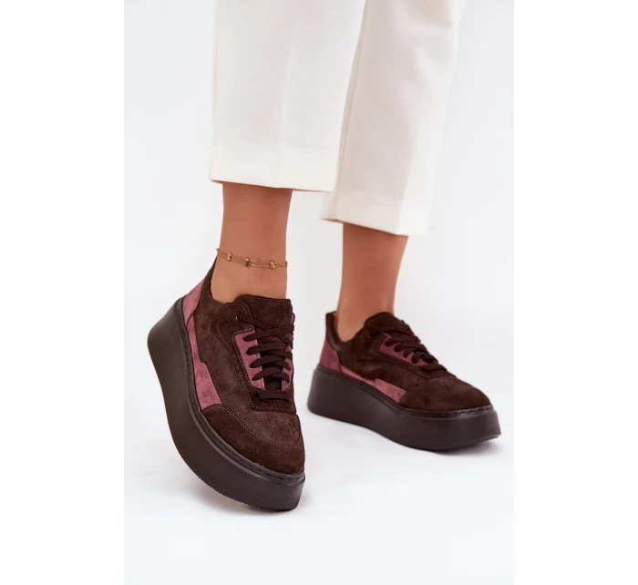 Dámské tenisky z pravé semiše na platformě Zazoo N1265S3 čokoládové