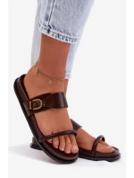 Dámské pantofle s zlatým sponou čokoládové Sarilisse