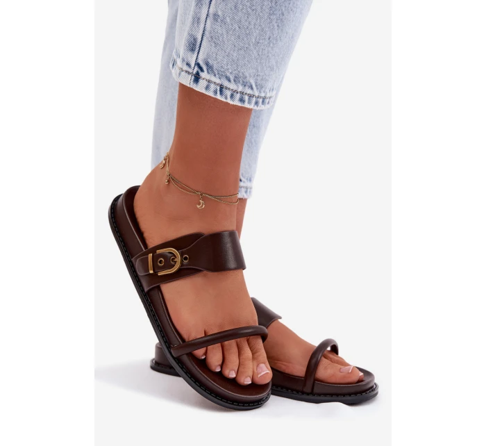 Dámské pantofle s zlatým sponou čokoládové Sarilisse