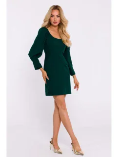 M836 Mini šaty se čtvercovým výstřihem - lahvově zelené