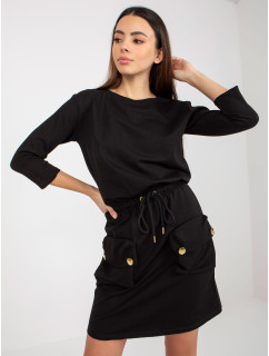 Černé mini mikinové šaty s lemem od OCH BELLA