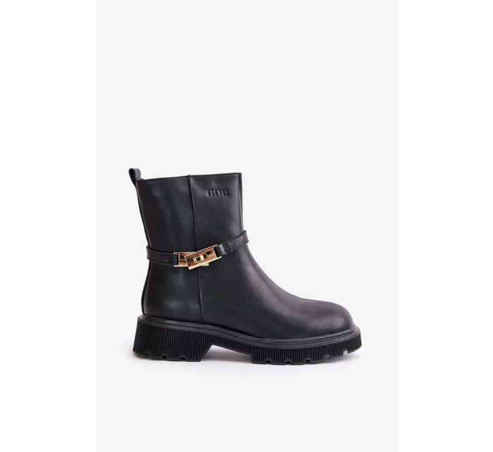 Kožené Dámské Kotníkové Boty S Páskem Zateplené GOE Černé Kožené Dámské Kotníkové Boty S Páskem Zateplené GOE Černé