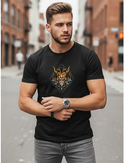 Tshirt męski bawełniany z nadrukiem czarny model 22194507 - FashionStreet Tshirt męski bawełniany z nadrukiem czarny model 22194507 - FashionStreet