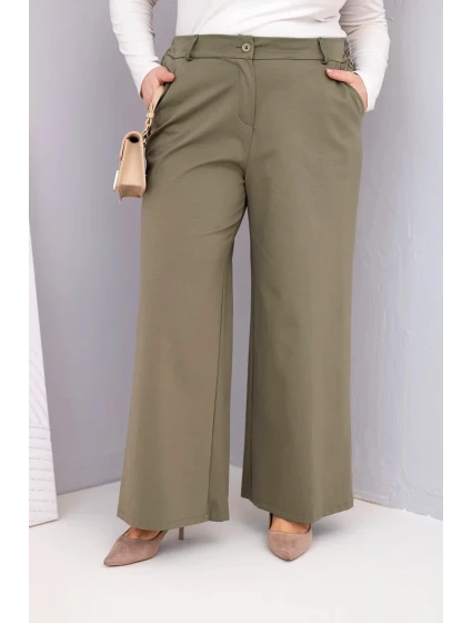 Dámské kalhoty Plus Size se širokou nohavicí a vysokým pasem khaki Dámské kalhoty Plus Size se širokou nohavicí a vysokým pasem khaki