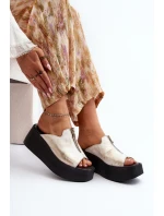 model 21646400 Dámské žabky na masivní platformě se zipem zlaté - Zazoo