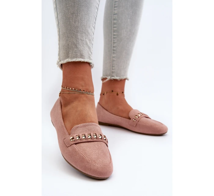 Lesklé dámské mokasíny s řetízkem růžové model 21656855 - Boto