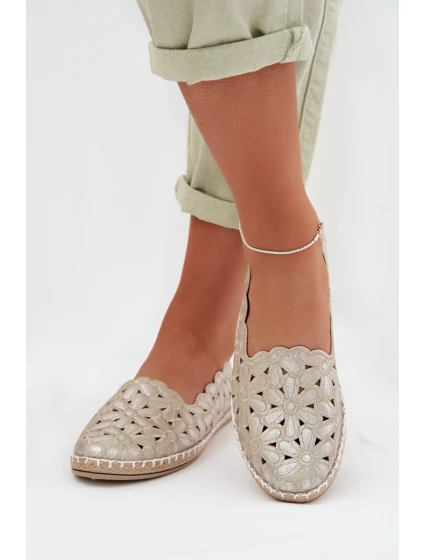 Dámské nazouvací baleríny s květinami zlaté model 22026526 - EVENTO