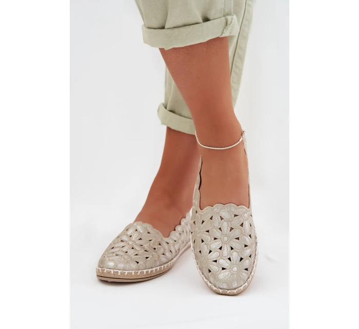 Dámské nazouvací baleríny s květinami zlaté Vennice