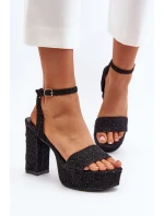 Černé džínové sandály na vysokém podpatku Acrana Černé džínové sandály na vysokém podpatku Acrana