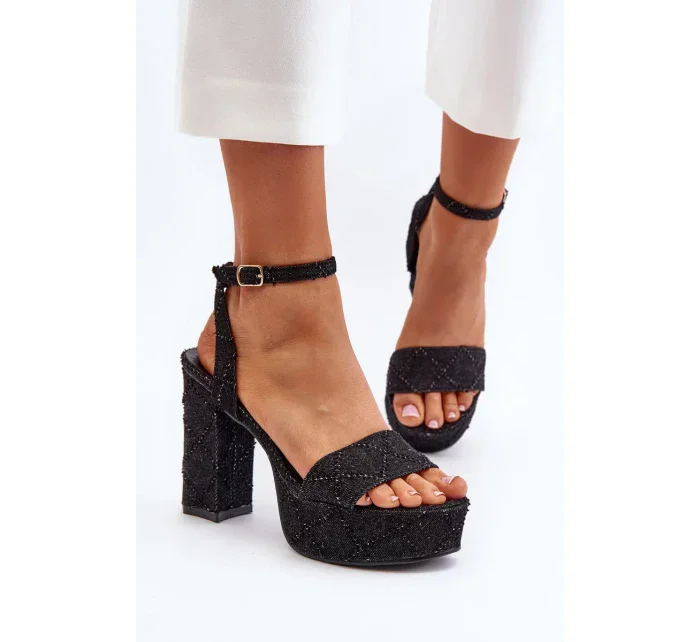 Černé džínové sandály na vysokém podpatku Acrana Černé džínové sandály na vysokém podpatku Acrana