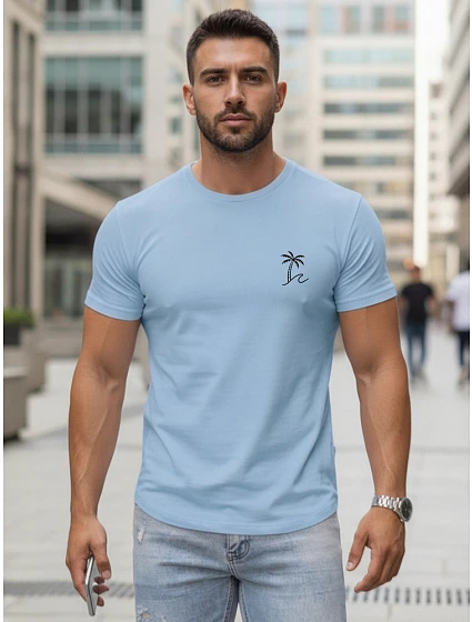 Pánské bavlněné tričko s potiskem klasické modré FashionStreet NX5105R Pánské bavlněné tričko s potiskem klasické modré FashionStreet NX5105R